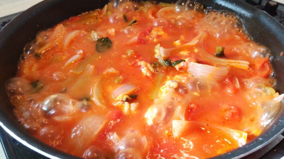 小松菜とチキンのトマト煮🍅🧀