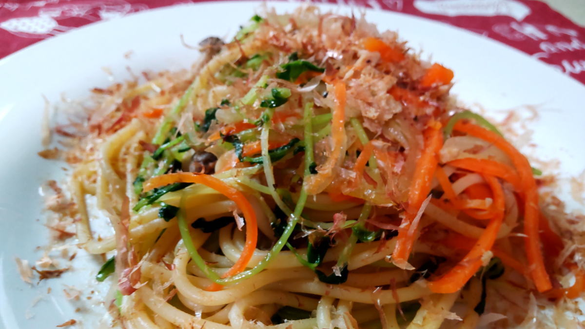 豆苗とツナで・・パパッと和風パスタ